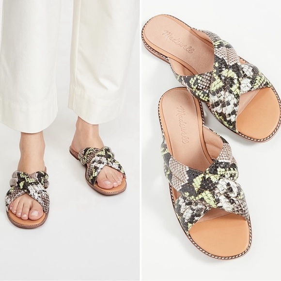 Madewell Black and Green Leather Slide Sandals New without Box Women’s 8.5 - Picture 1 of 5